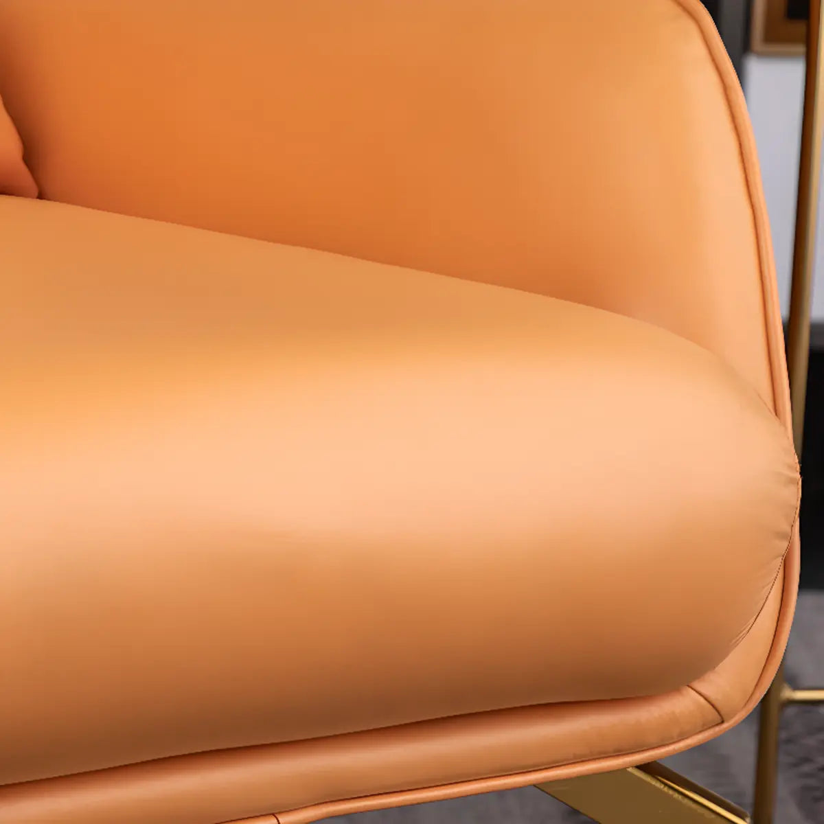 Orange Pillow Back Four Leg Accent Chair with Footrest — Single Accent Chair / Houndstooth pattern / Linen