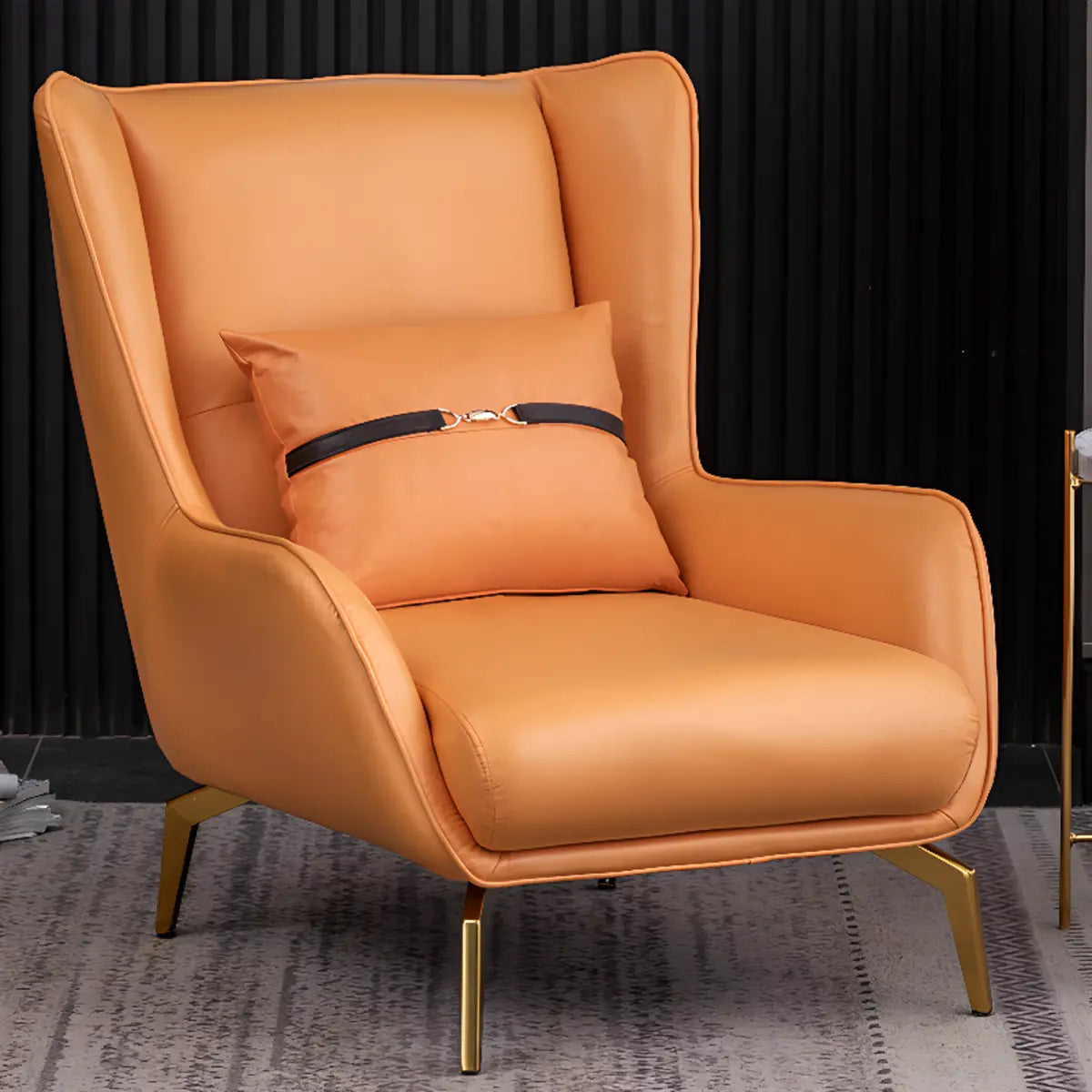 Orange Pillow Back Four Leg Accent Chair with Footrest — Single Accent Chair / Orange / Tech Cloth