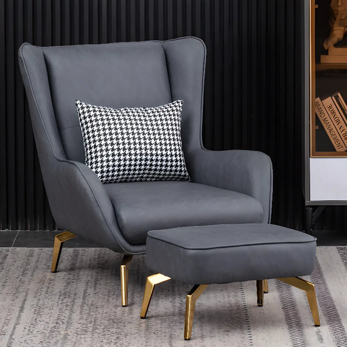 Orange Pillow Back Four Leg Accent Chair with Footrest — Single Accent Chair / Royal Blue / Microfiber Leather