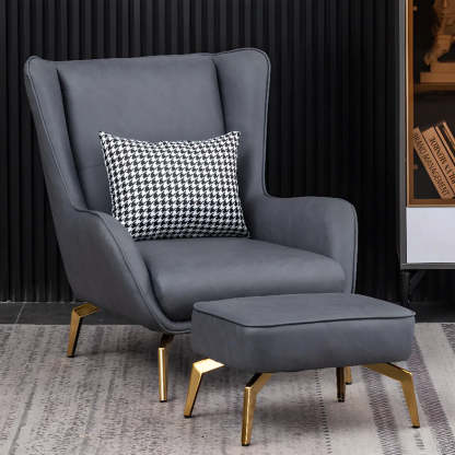 Orange Pillow Back Four Leg Accent Chair with Footrest — Single Accent Chair / Royal Blue / Microfiber Leather