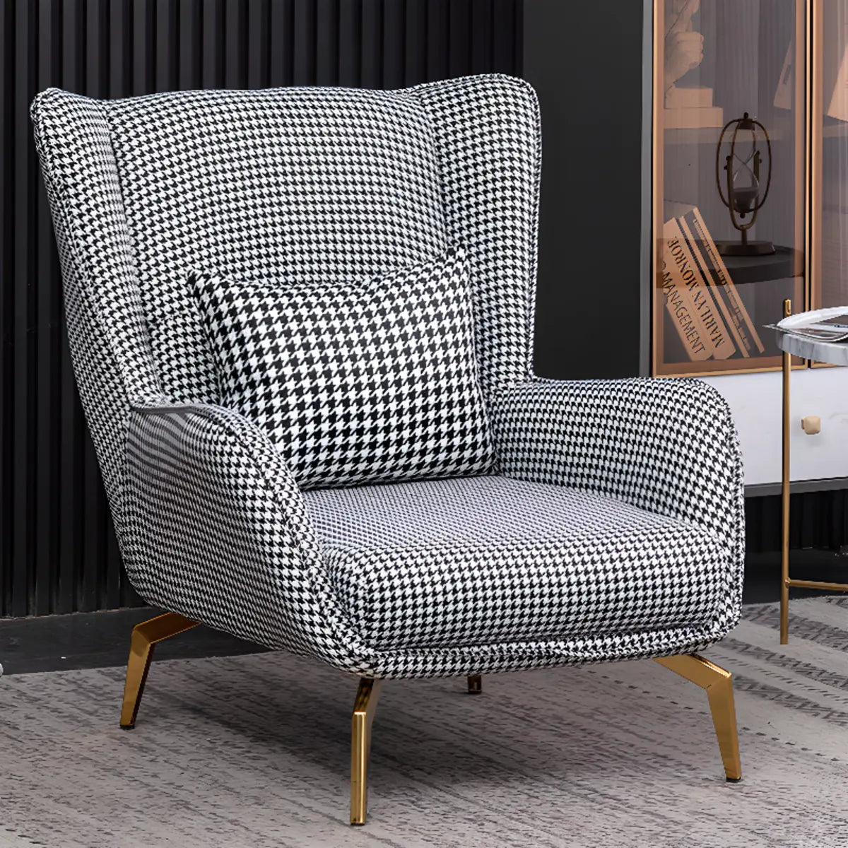 Orange Pillow Back Four Leg Accent Chair with Footrest — Single Accent Chair / Light Gray / Tech Cloth