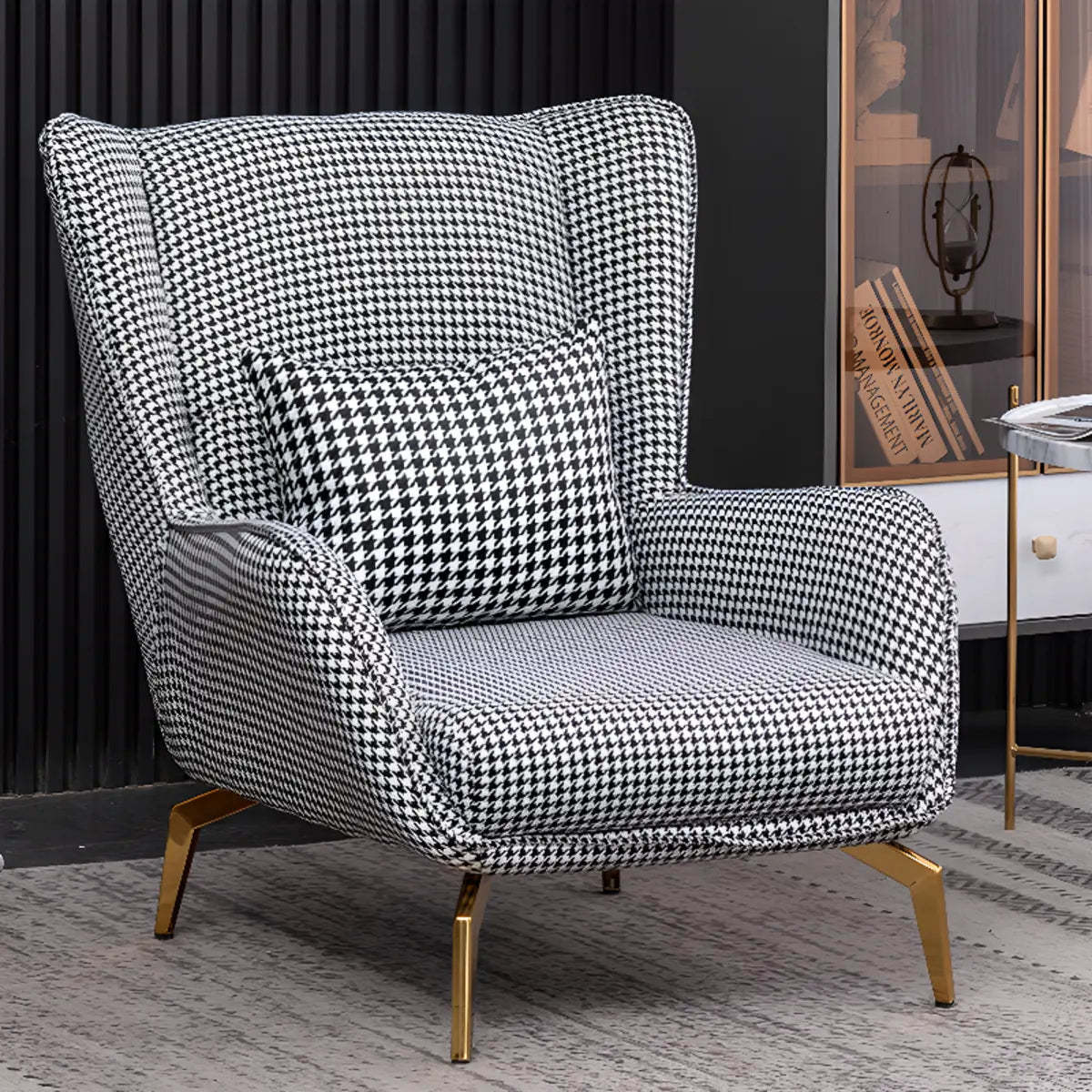 Orange Pillow Back Four Leg Accent Chair with Footrest — Single Accent Chair / Light Gray / Tech Cloth