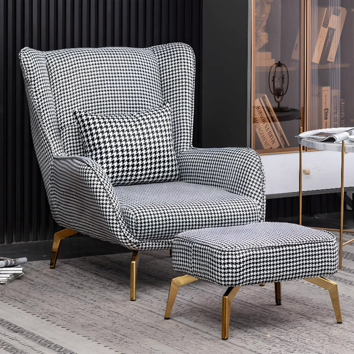 Orange Pillow Back Four Leg Accent Chair with Footrest