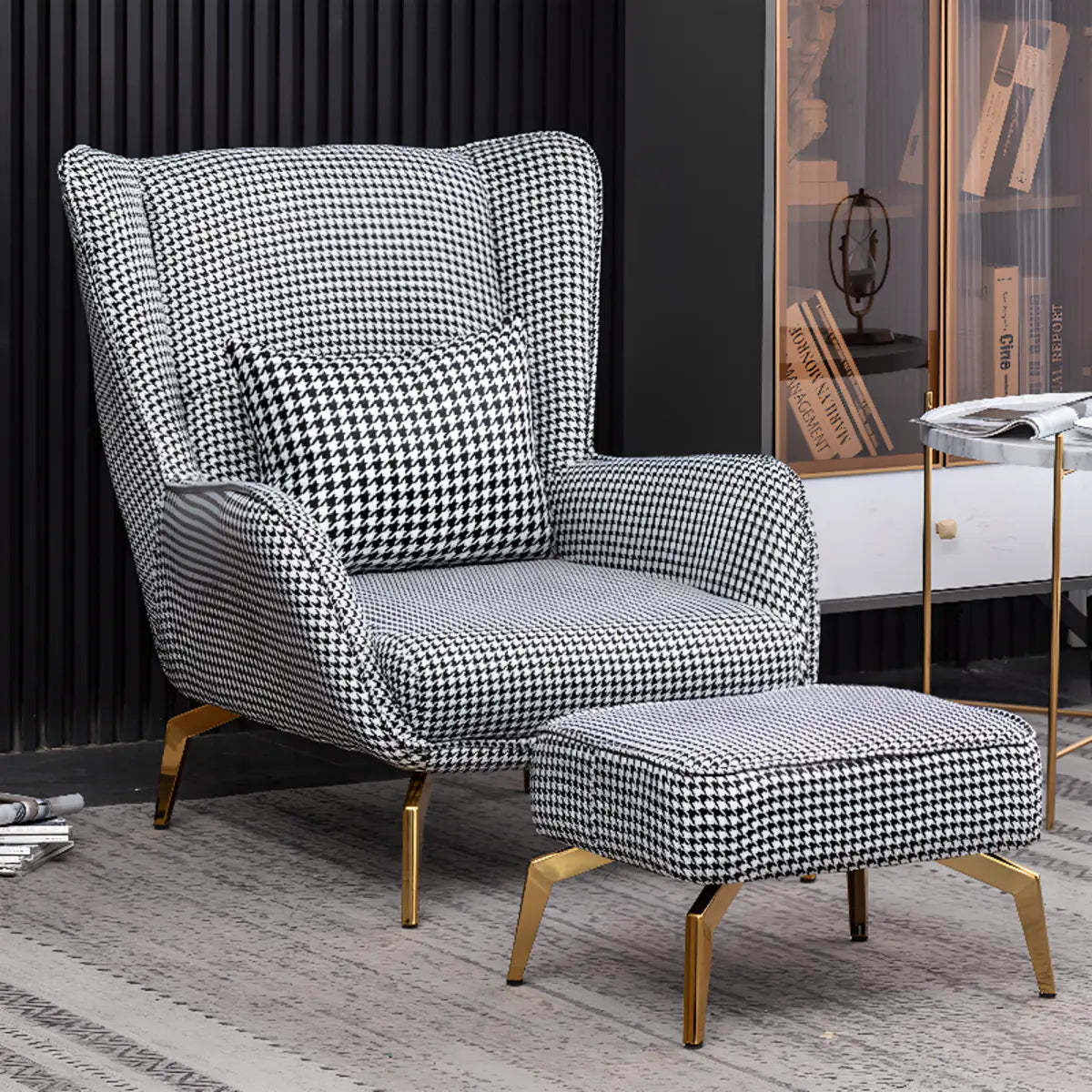 Orange Pillow Back Four Leg Accent Chair with Footrest