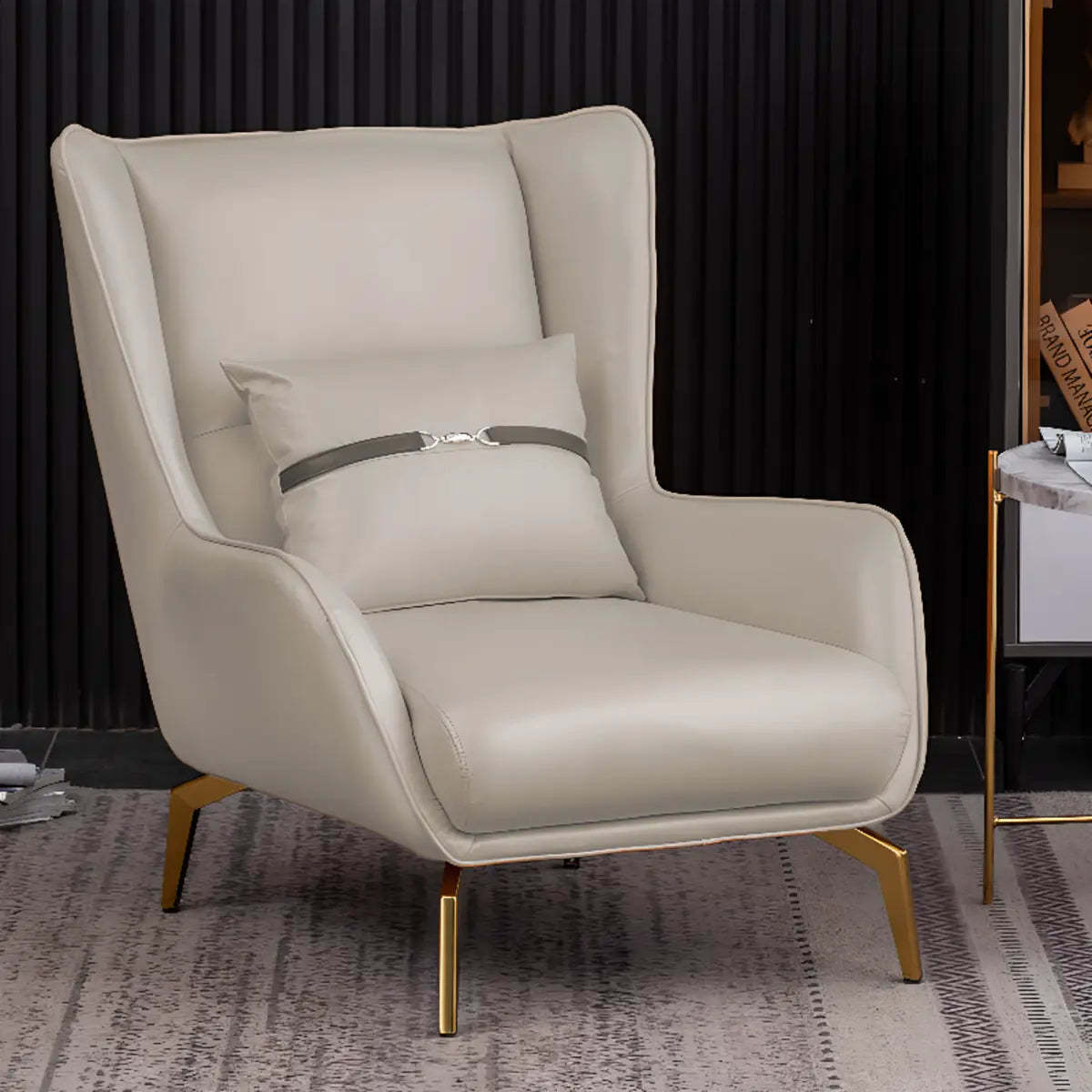 Orange Pillow Back Four Leg Accent Chair with Footrest