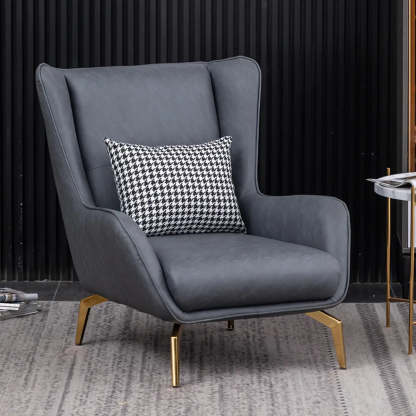 Orange Pillow Back Four Leg Accent Chair with Footrest — Accent Chair with Ottoman / Dark Gray / Microfiber Leather