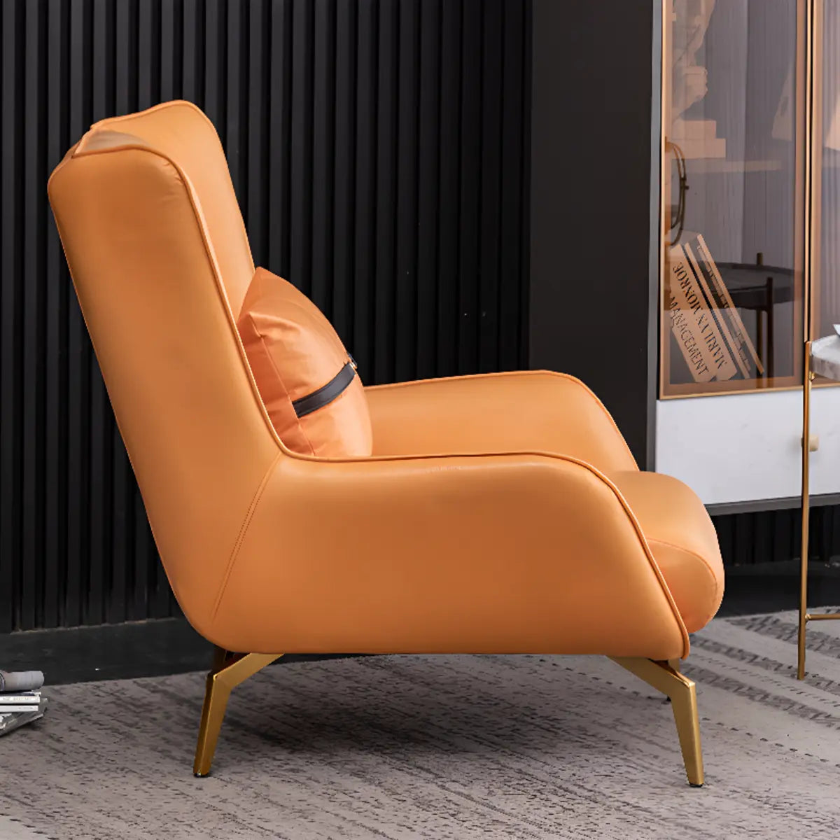 Orange Pillow Back Four Leg Accent Chair with Footrest — Accent Chair with Ottoman / Dark Gray / Tech Cloth
