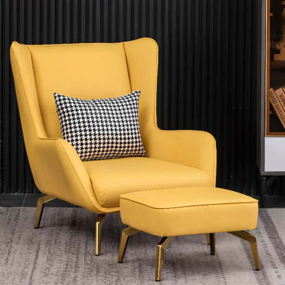 Orange Pillow Back Four Leg Accent Chair with Footrest