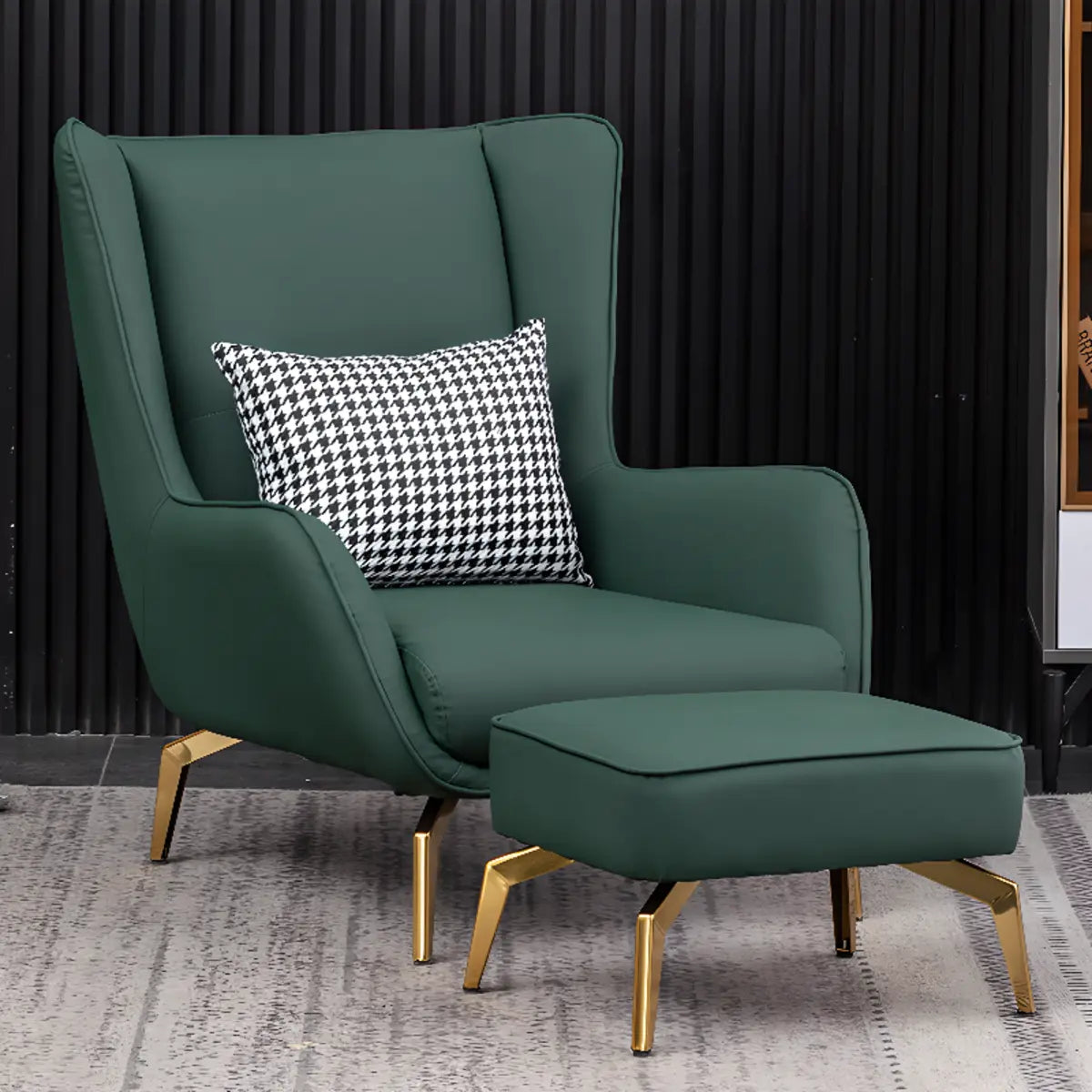 Orange Pillow Back Four Leg Accent Chair with Footrest