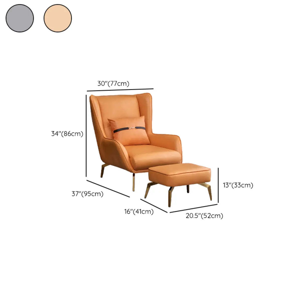 Orange Pillow Back Four Leg Accent Chair with Footrest