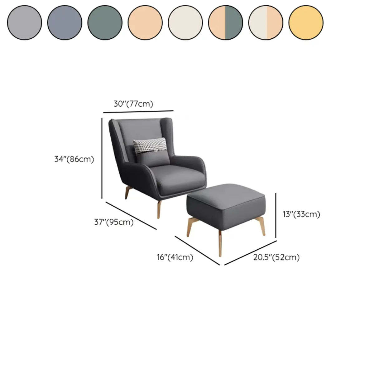 Orange Pillow Back Four Leg Accent Chair with Footrest