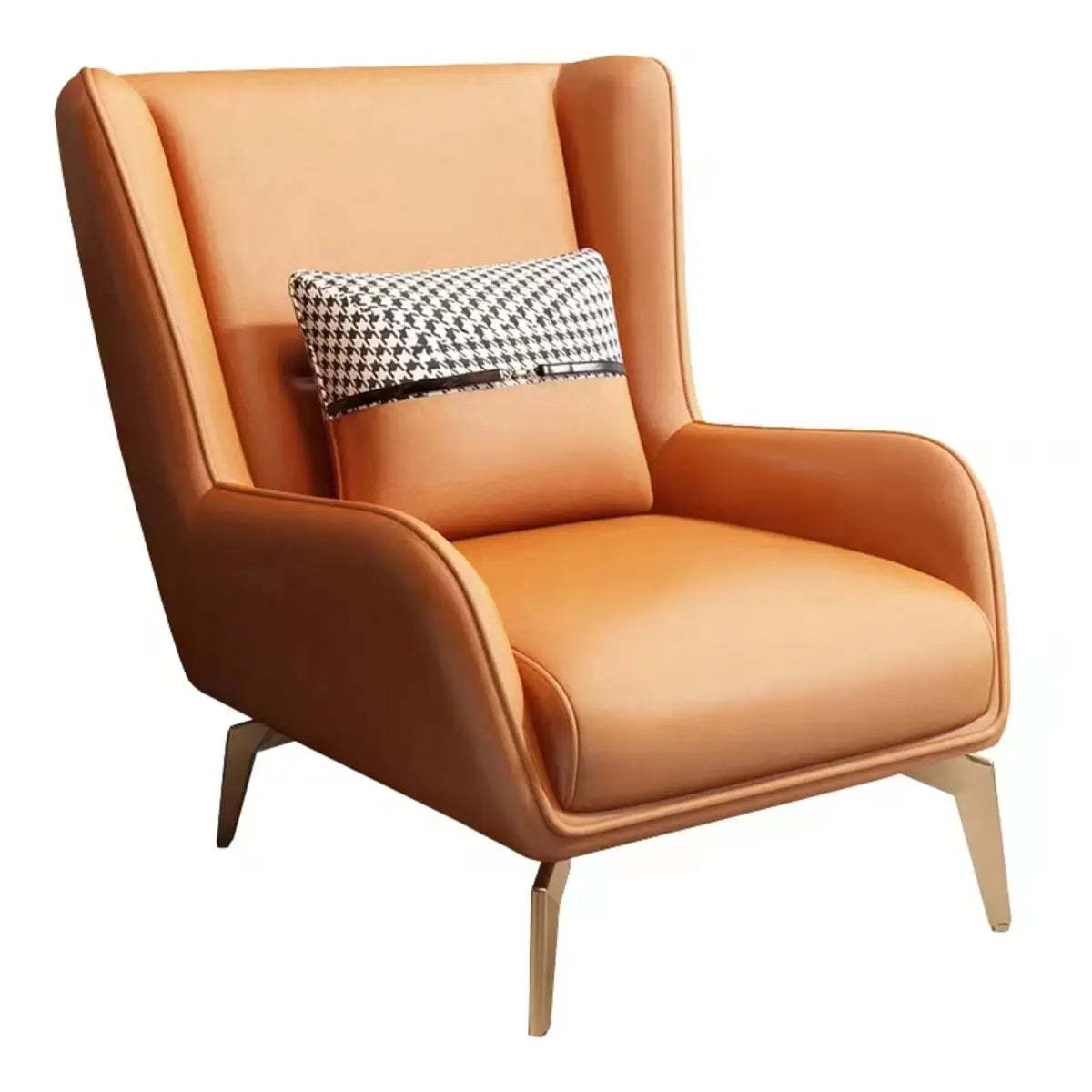 Orange Pillow Back Four Leg Accent Chair with Footrest — Accent Chair with Ottoman / Off-White / Microfiber Leather