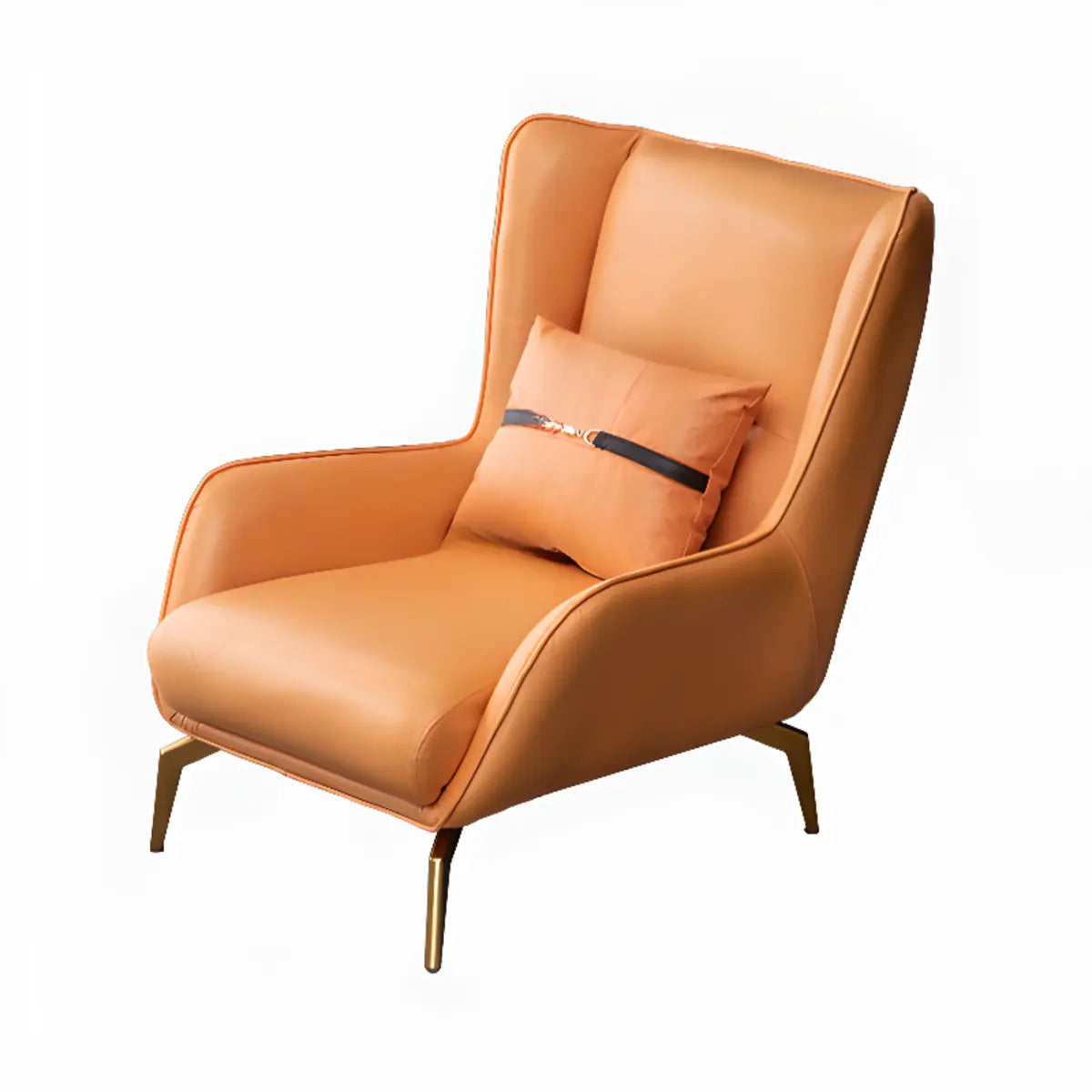 Orange Pillow Back Four Leg Accent Chair with Footrest — Accent Chair with Ottoman / Orange / Tech Cloth