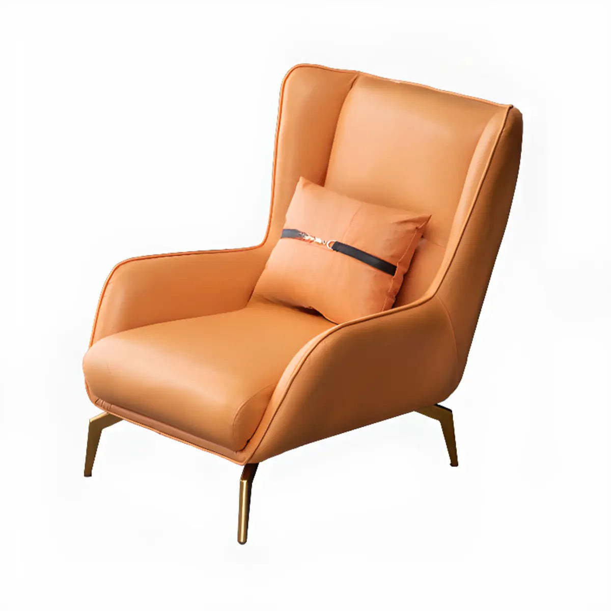 Orange Pillow Back Four Leg Accent Chair with Footrest — Accent Chair with Ottoman / Orange / Tech Cloth