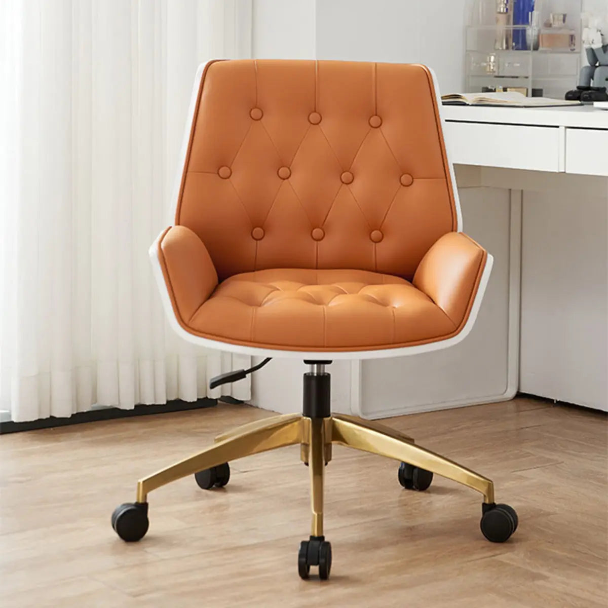 Orange Leather Swivel Office Chair with Arms — Cow Leather