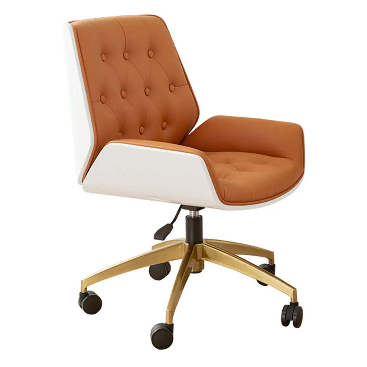 Orange Leather Swivel Office Chair with Arms
