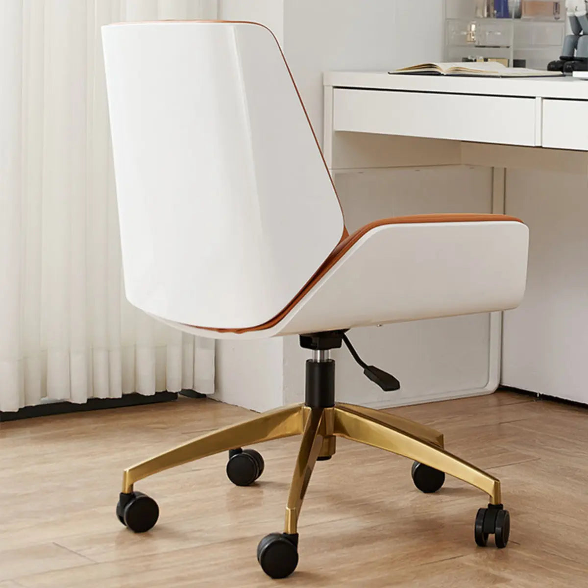 Orange Leather Swivel Office Chair with Arms — Faux Leather