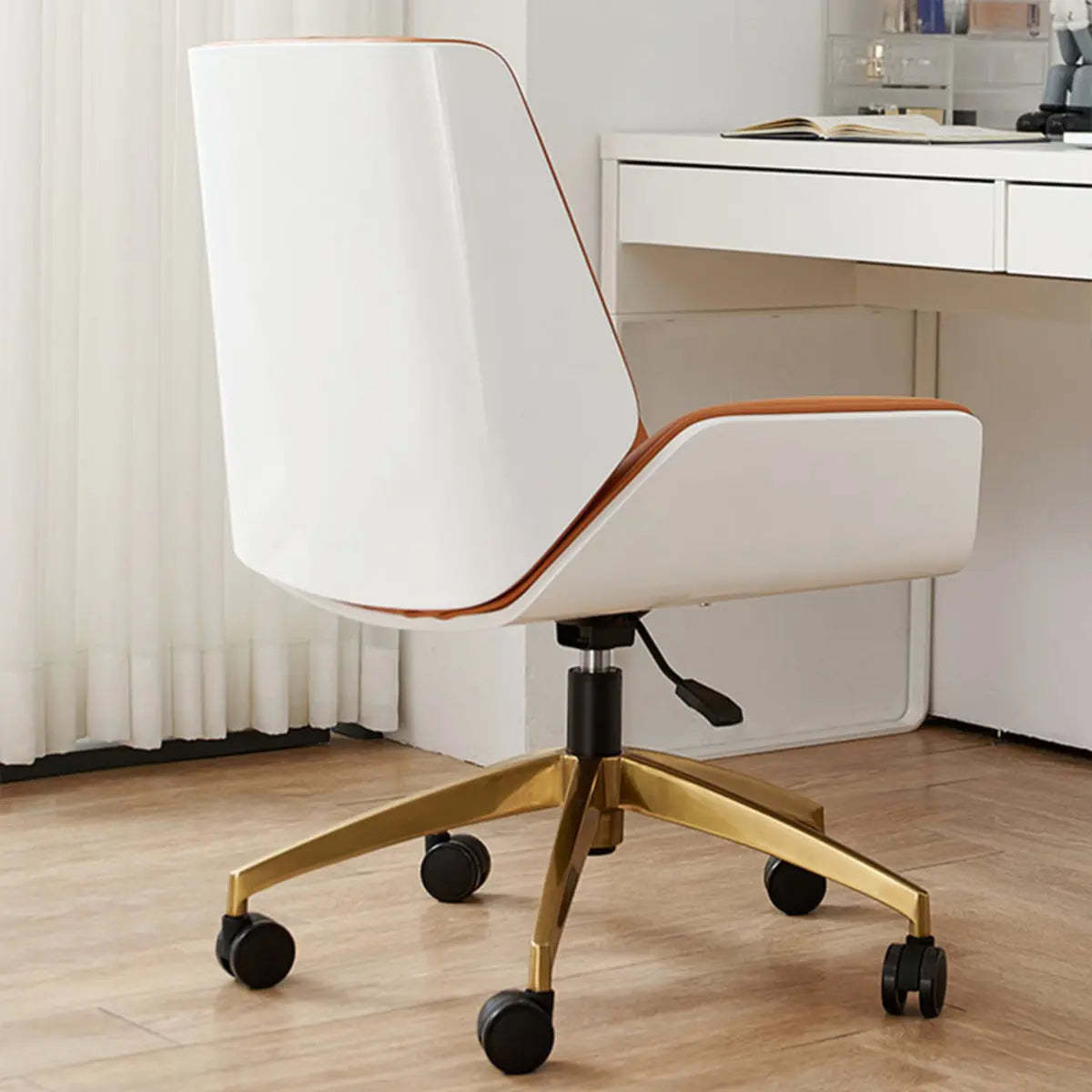 Orange Leather Swivel Office Chair with Arms — Faux Leather