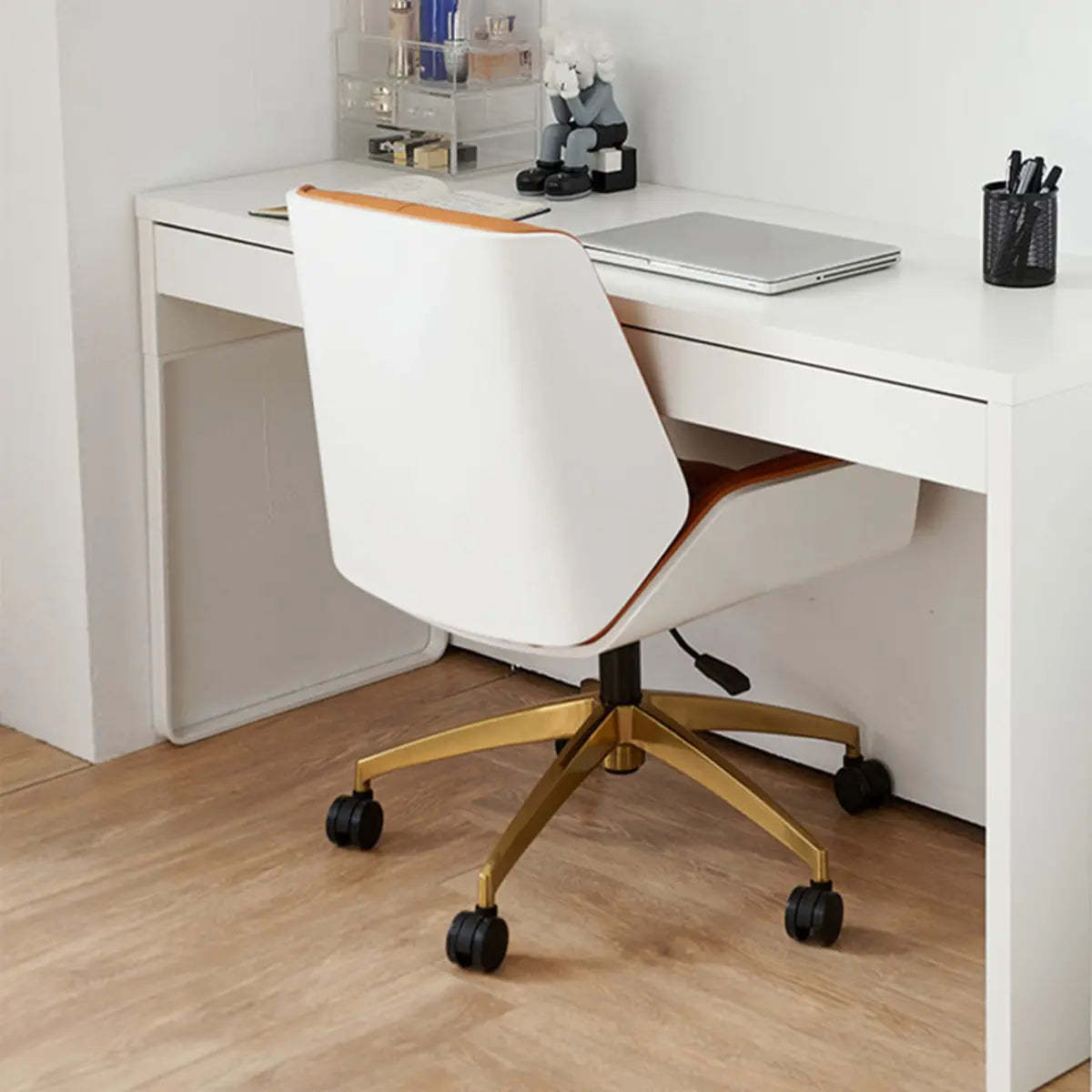 Orange Leather Swivel Office Chair with Arms — Microfiber Leather