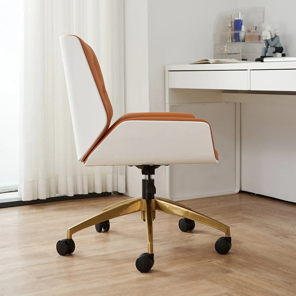 Orange Leather Swivel Office Chair with Arms