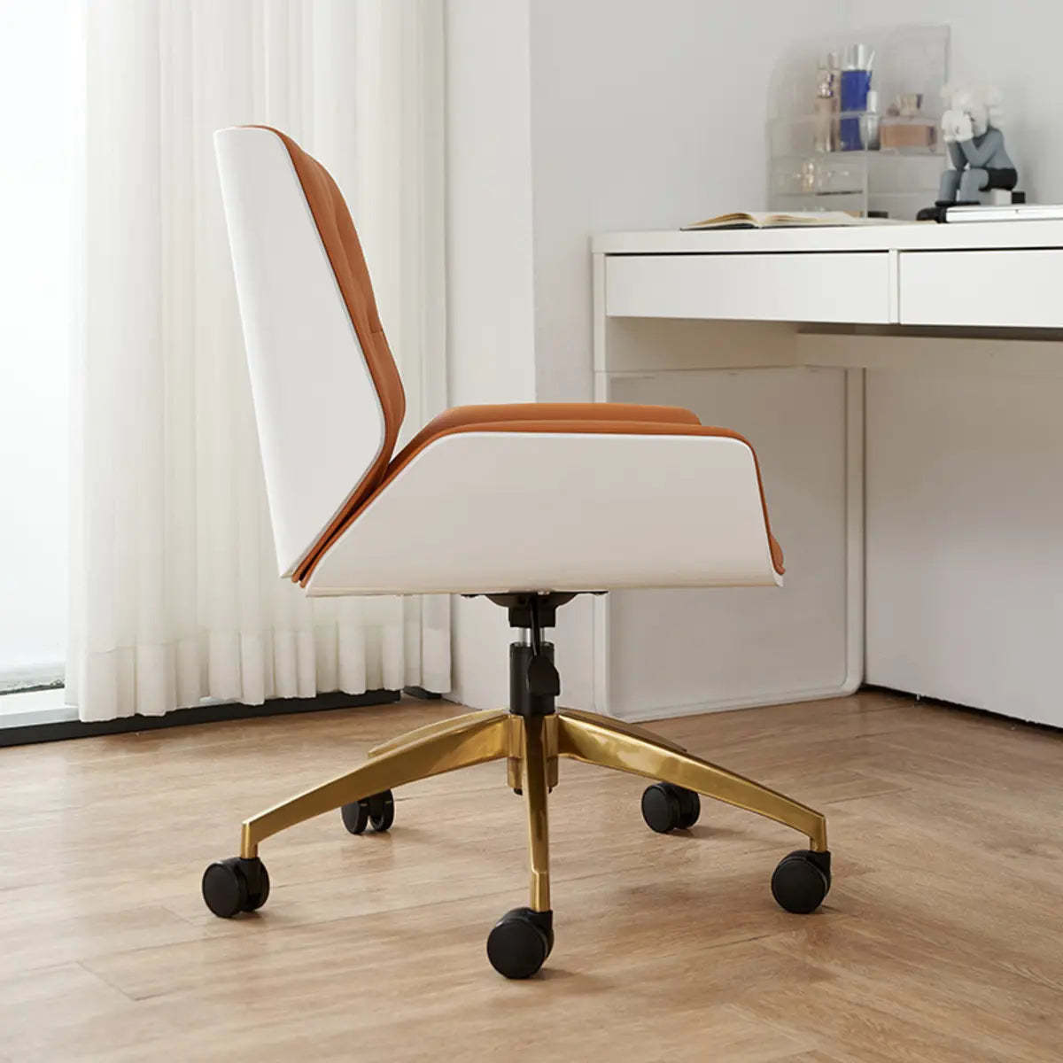 Orange Leather Swivel Office Chair with Arms