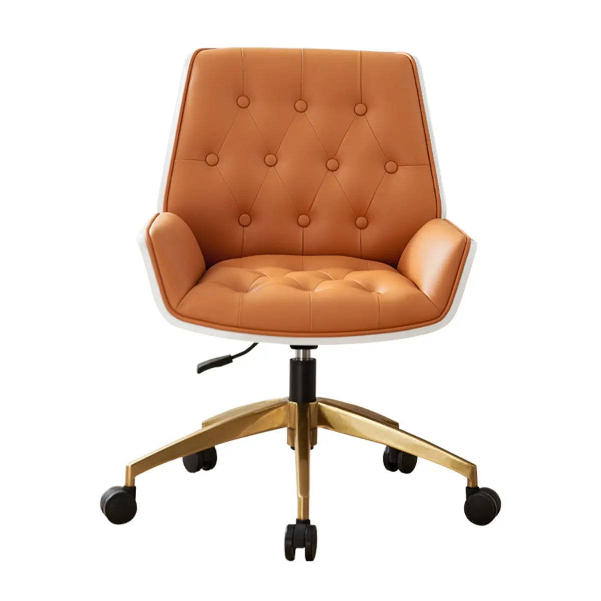 Orange Leather Swivel Office Chair with Arms