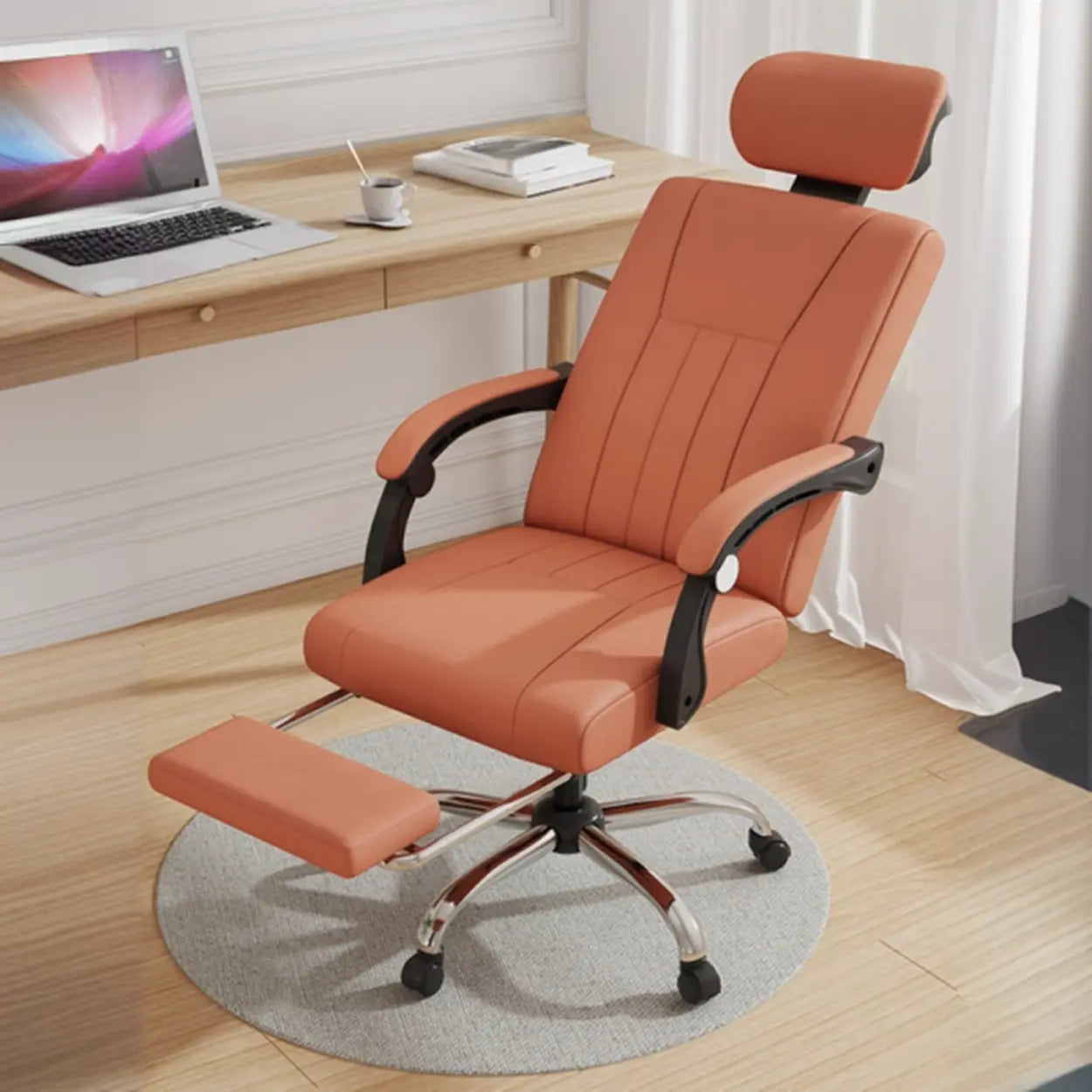 Orange Swivel Recliner Adjustable Ergonomic Office Chair — Black / With Footrest