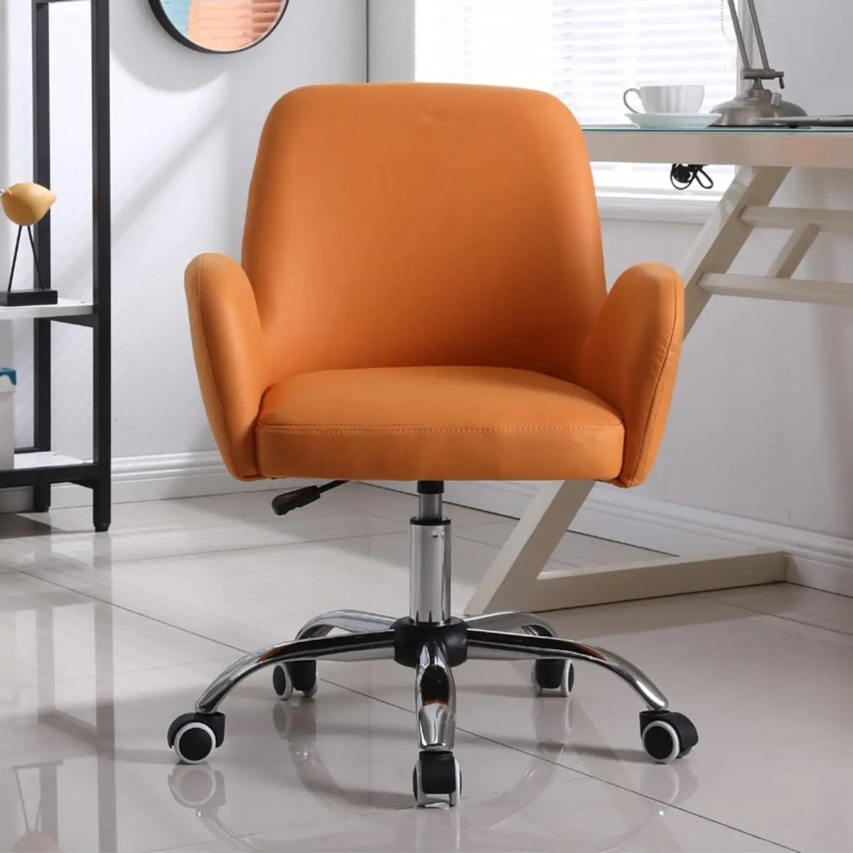 Orange Trendy Adjustable PU Office Chair with Wheels