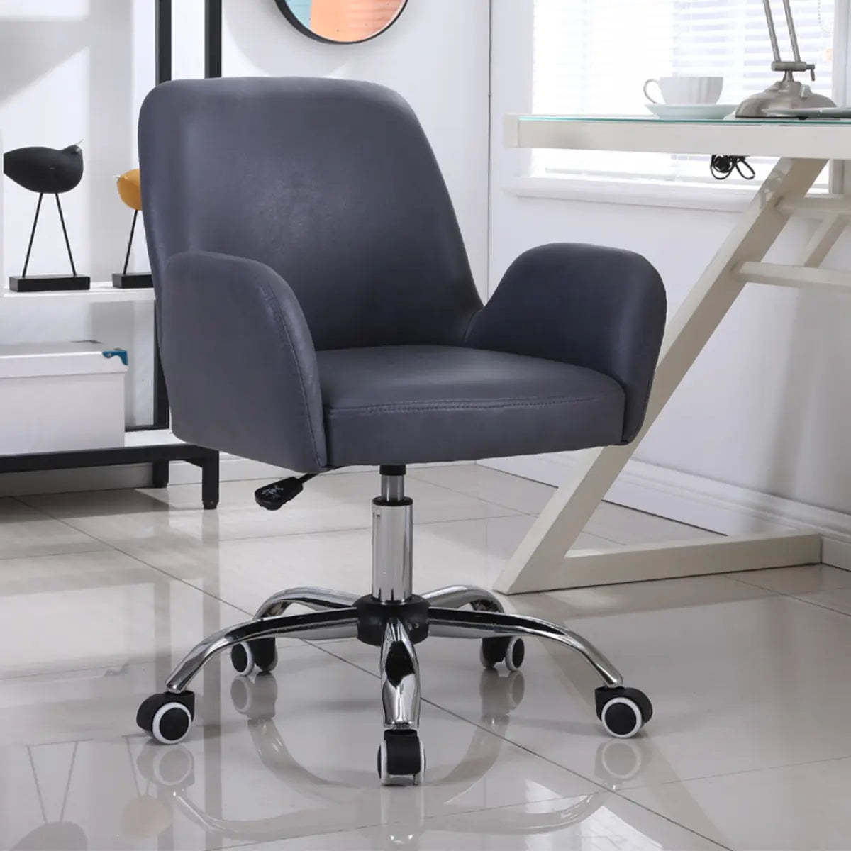 Modern wheels orange gray metal leather office chairs