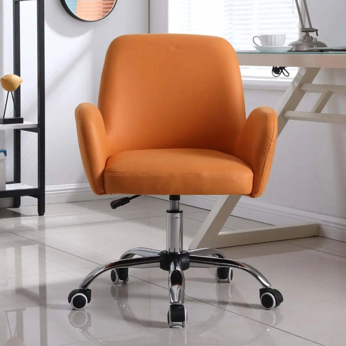 Orange Trendy Adjustable PU Office Chair with Wheels — Black
