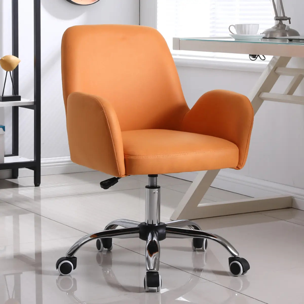 Orange Trendy Adjustable PU Office Chair with Wheels — Brown
