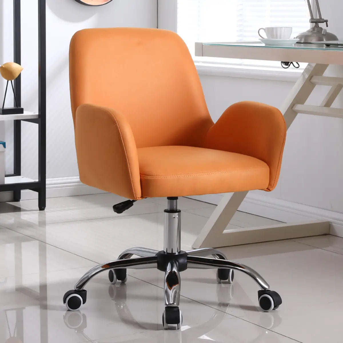 Orange Trendy Adjustable PU Office Chair with Wheels — Brown