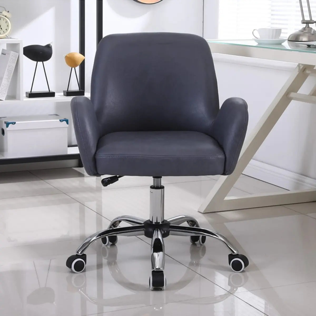 Orange Trendy Adjustable PU Office Chair with Wheels — Grey