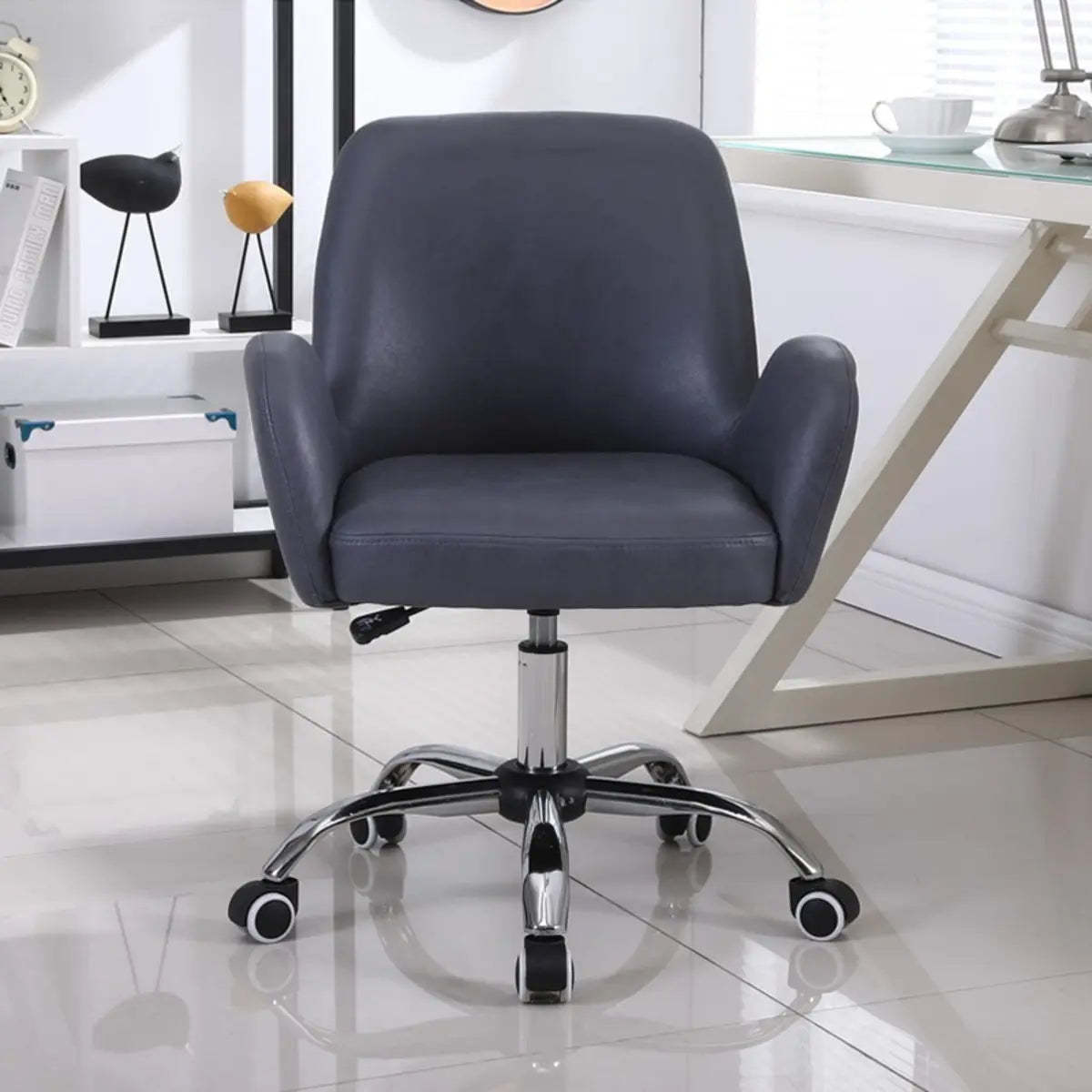 Orange Trendy Adjustable PU Office Chair with Wheels — Grey