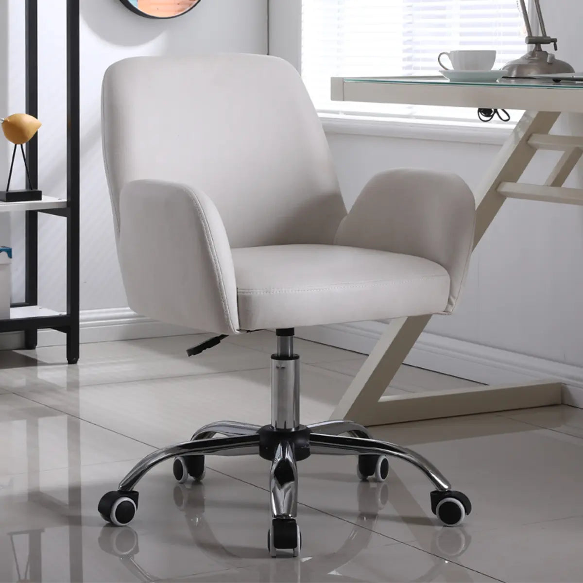 Orange Trendy Adjustable PU Office Chair with Wheels — Off-White