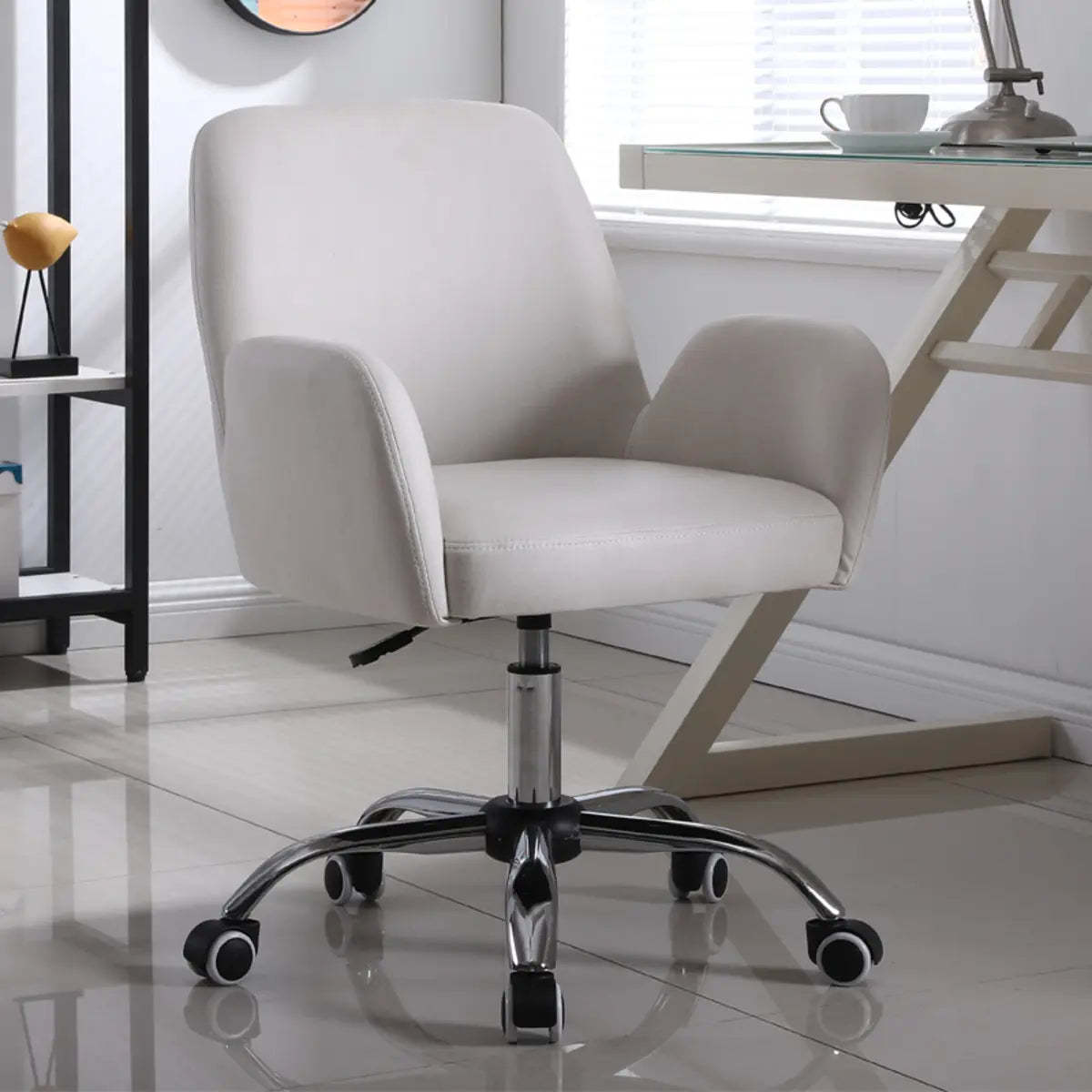 Orange Trendy Adjustable PU Office Chair with Wheels — Off-White