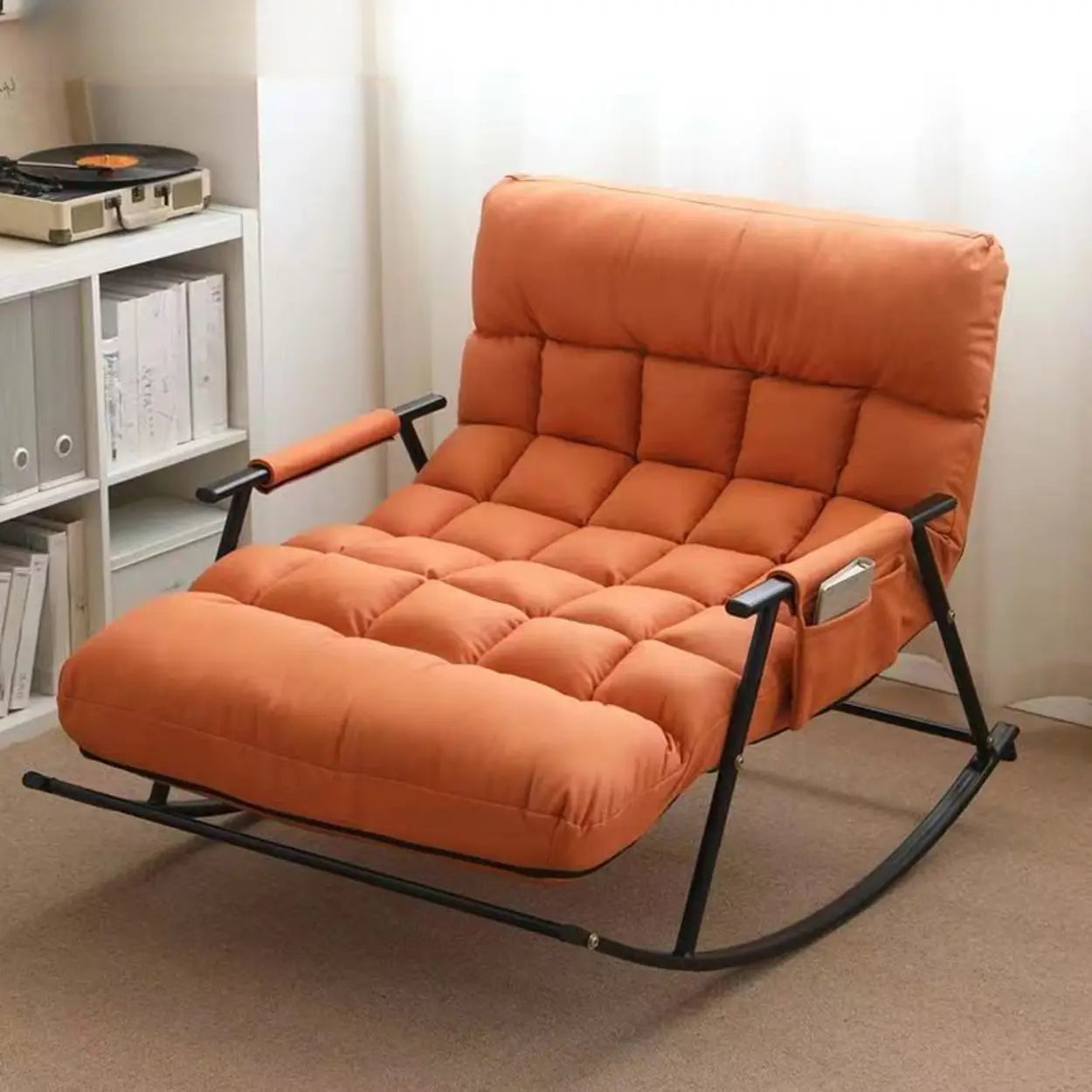 Upholstered Rocking Chair with Side Pocket — Rocking Chair / Gray / Gold