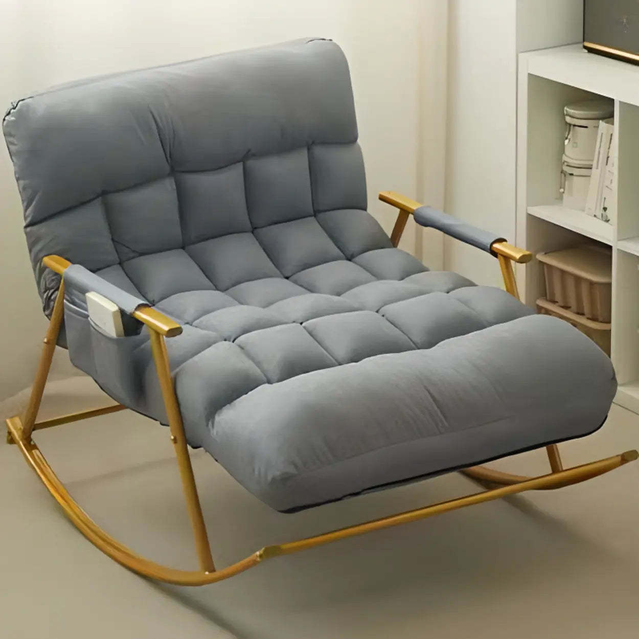 Upholstered Rocking Chair with Side Pocket — Rocking Chair / Orange / Black