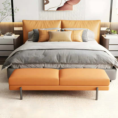 Orange Upholstered Short Bedroom Bench — Light Green