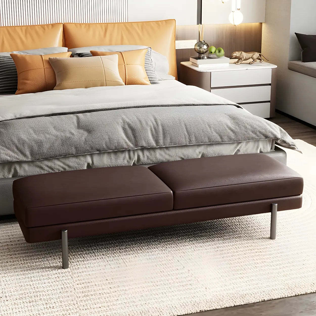 Orange Upholstered Short Bedroom Bench — Medium Grey