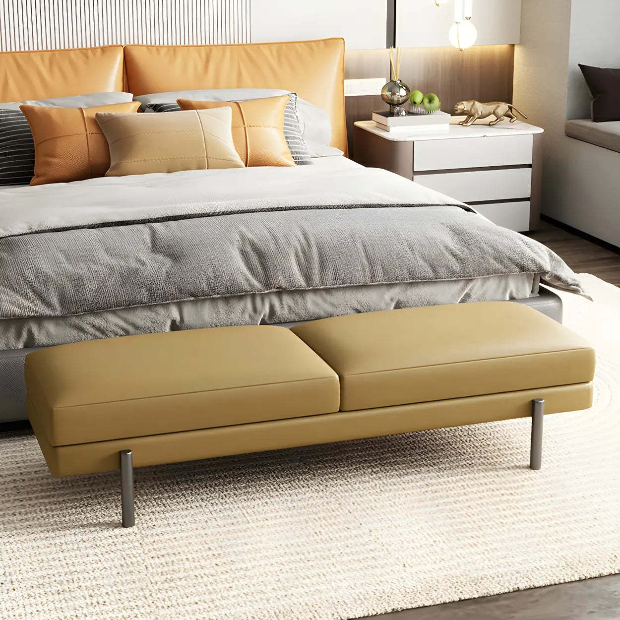 Orange Upholstered Short Bedroom Bench — Blackish Green