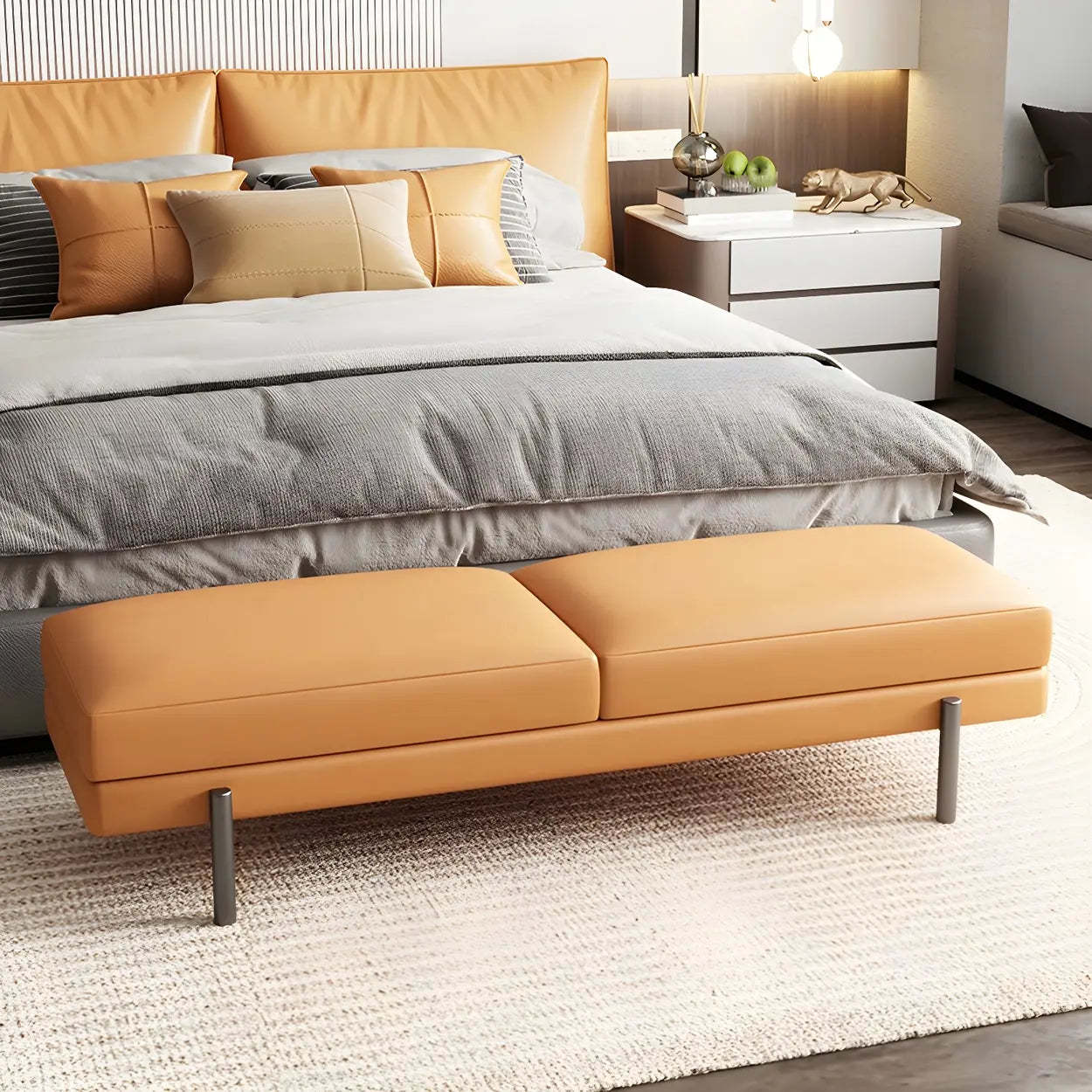 Orange Upholstered Short Bedroom Bench