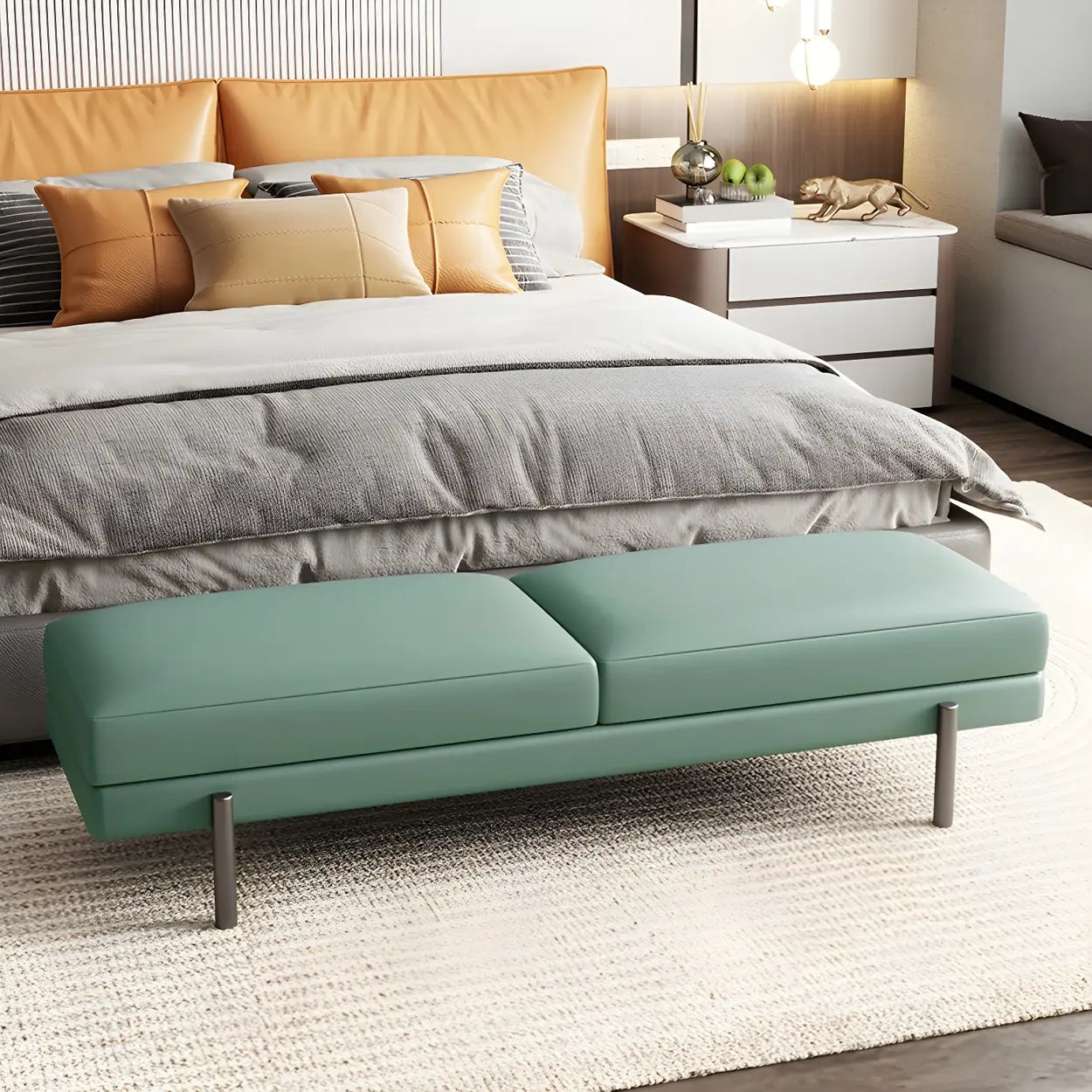 Orange Upholstered Short Bedroom Bench
