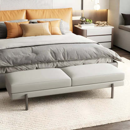 Orange Upholstered Short Bedroom Bench — Light Gray