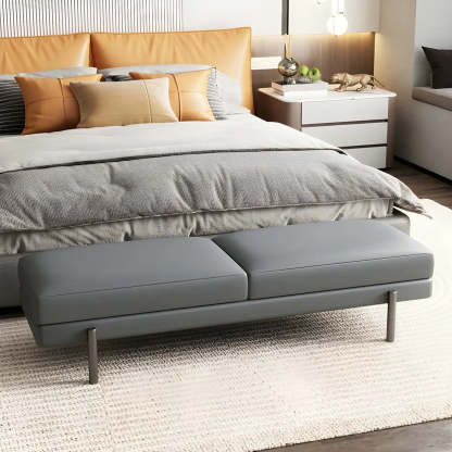 Orange Upholstered Short Bedroom Bench — Off-White