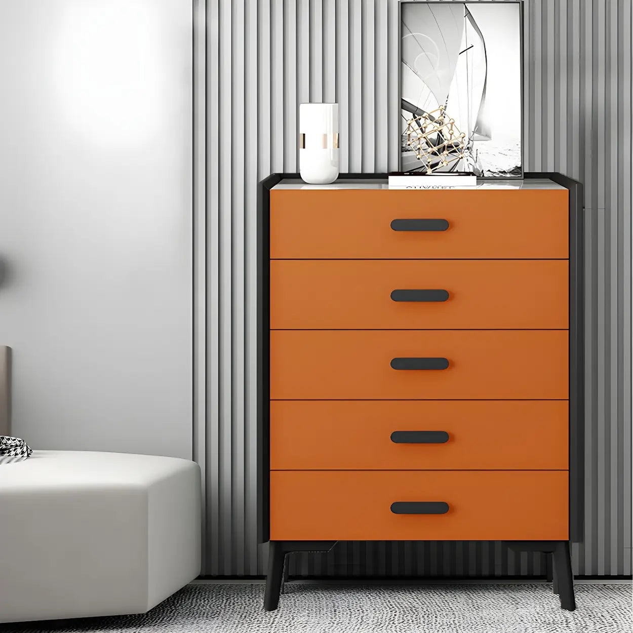 Orange Vertical Soft-Close Drawer Dresser — Orange