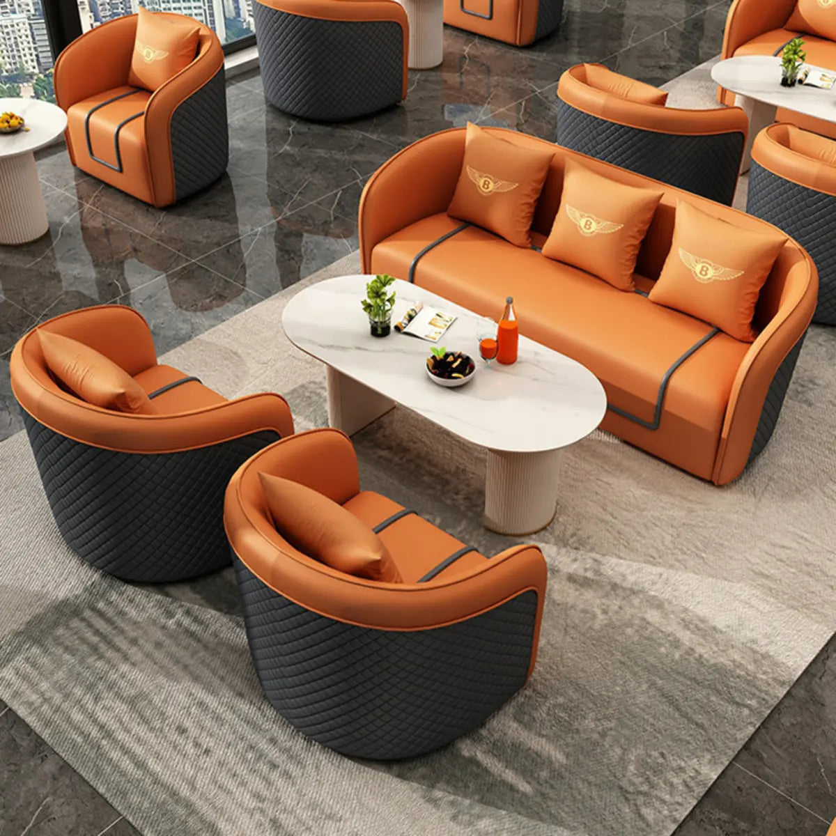 Orange Water Resistant Leather Patchwork Arm Chair — Orange / Leather