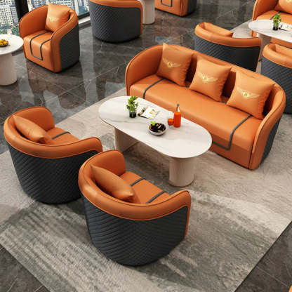Orange Water Resistant Leather Patchwork Arm Chair — Orange / Leather