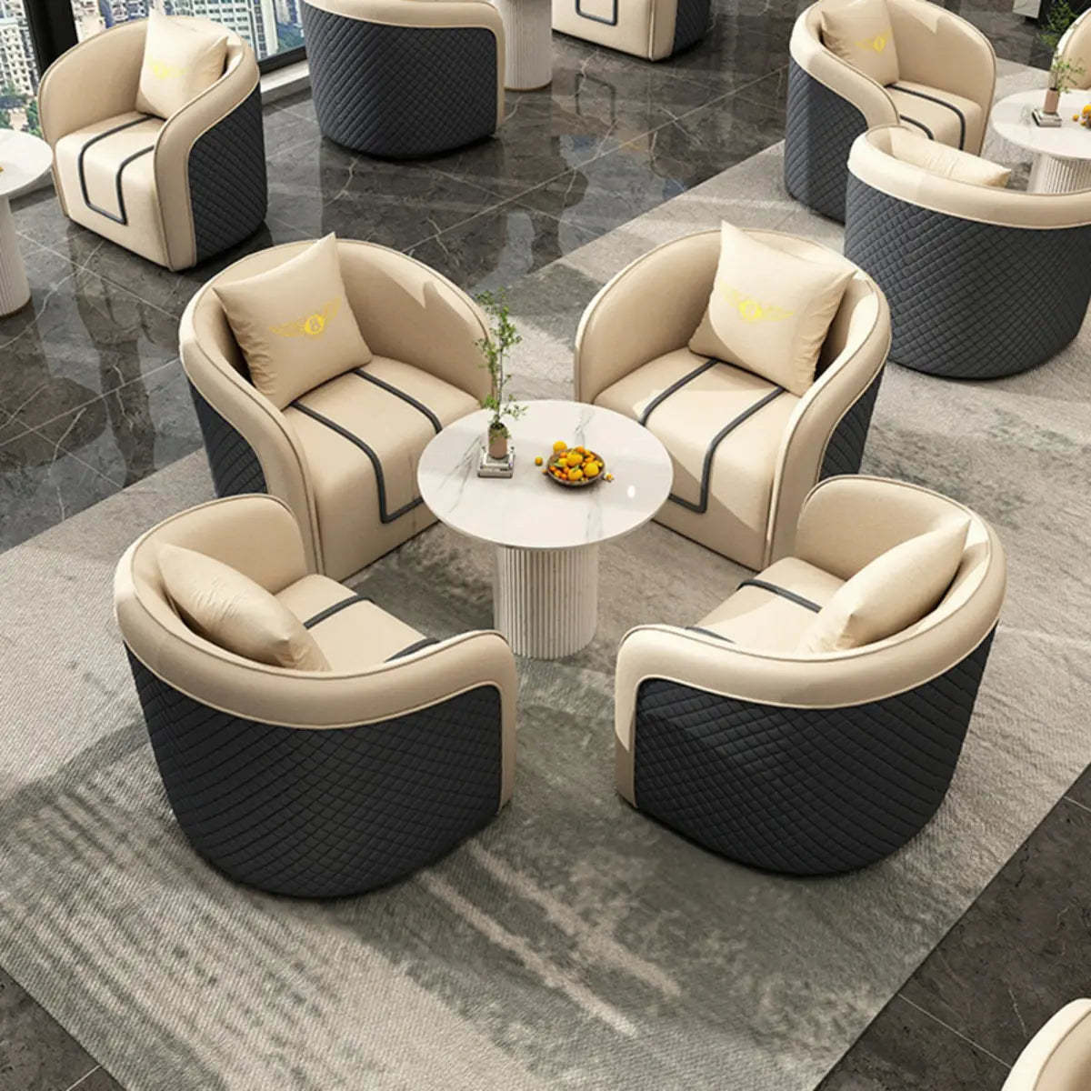 Orange Water Resistant Leather Patchwork Arm Chair — White / Leather