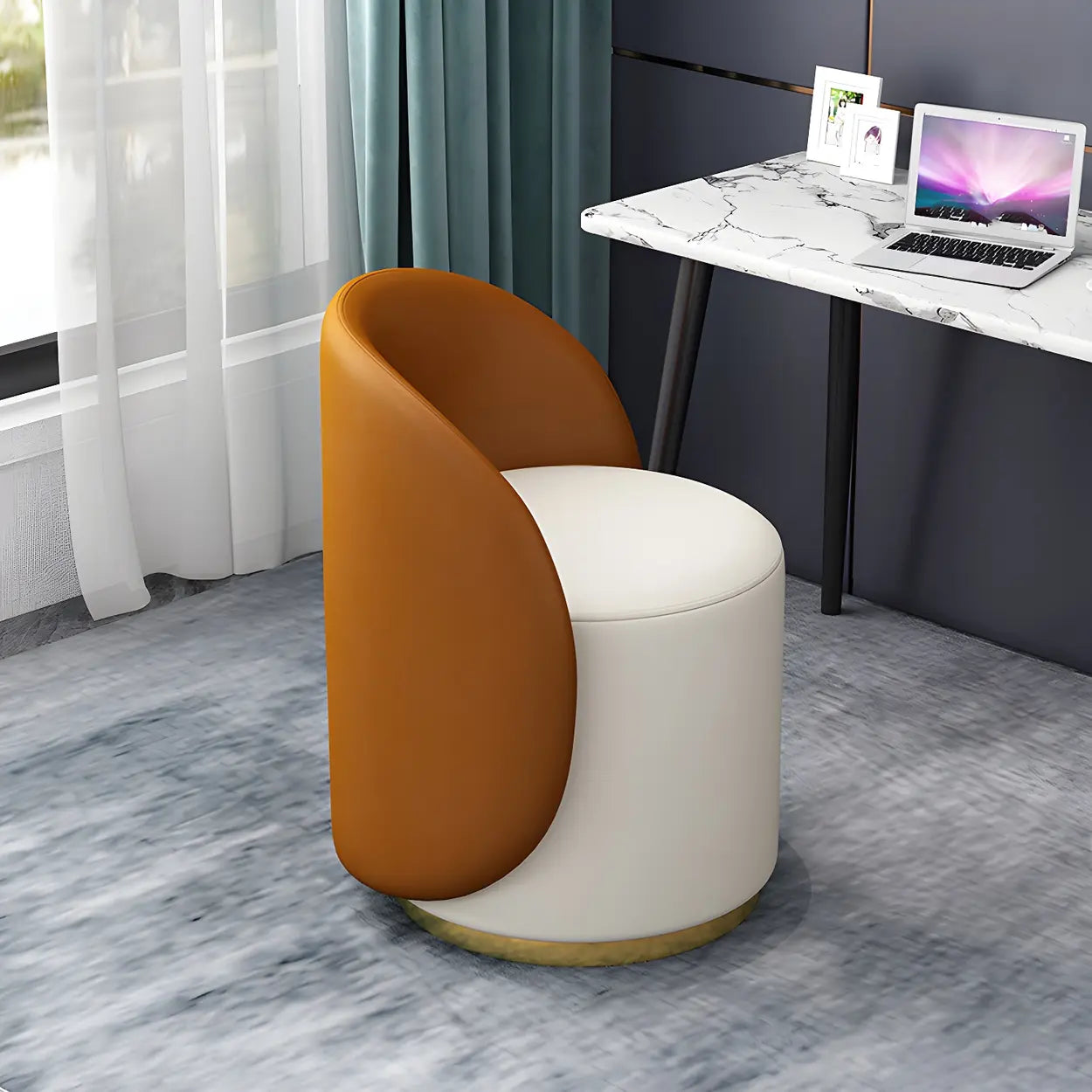 Orange-White Recessed-Arm Low-Back Barrel Vanity Stool